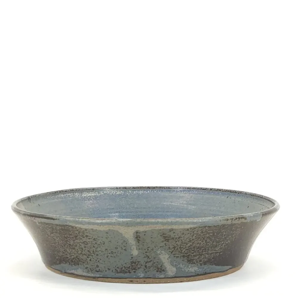 Vtg Studio Art Pottery Serving Bowl Stoneware Blue Gray Earthy Rustic Signed 11